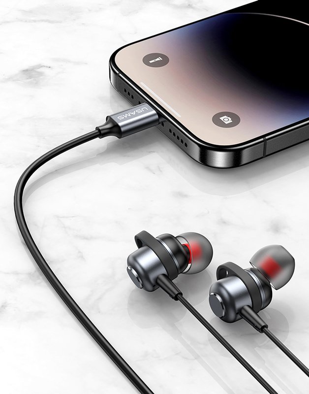 HSEP4801-1 USAMS earphones με μικρόφωνο US-SJ758, USB-C σύνδεση, μεταλλικά, 1.2m, γκρι